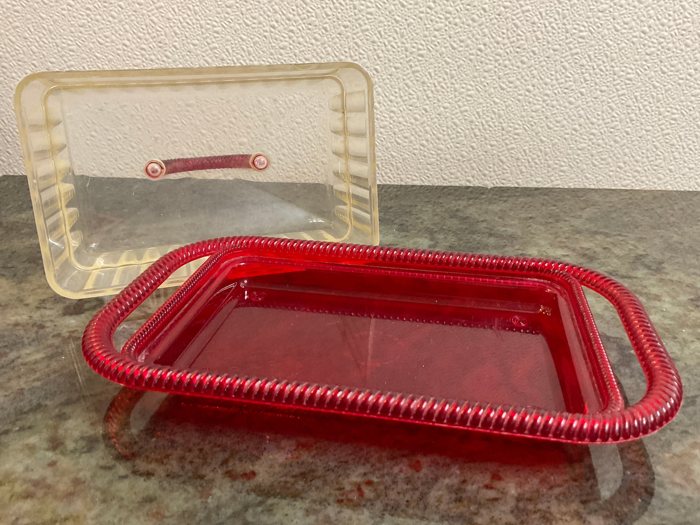 Vtg Plasmetl Plastic Covered Butter Dish