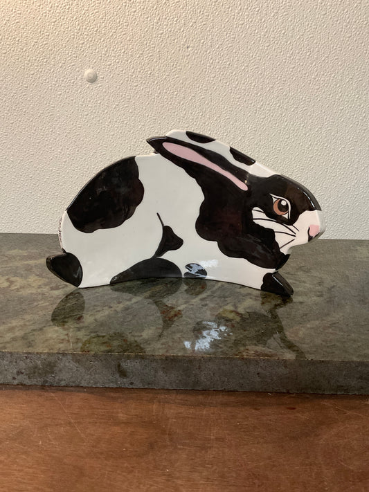 Black and White Pottery Bunny Signed by Andrea West