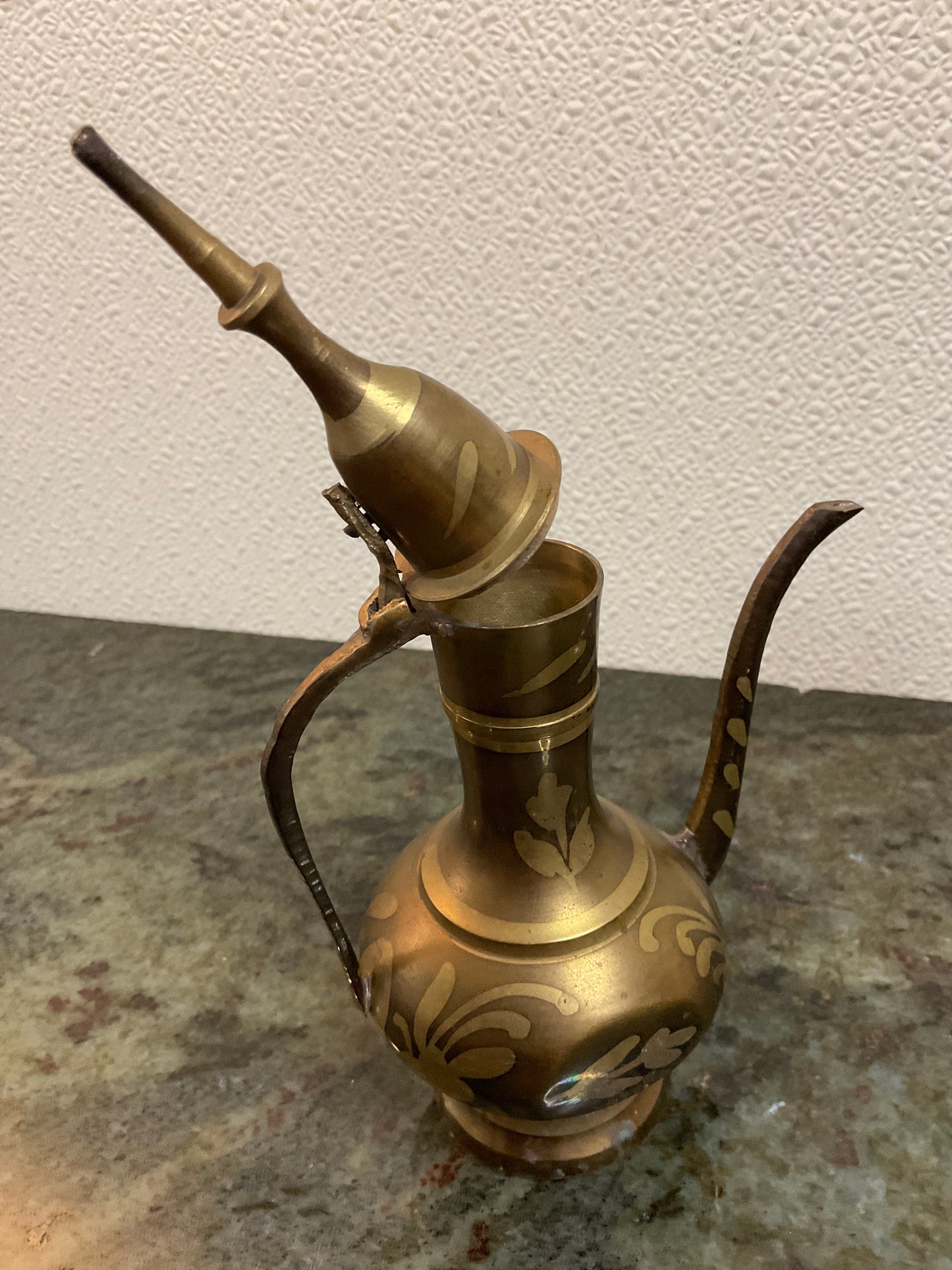 Vtg Mini Turkish Brass Teapot & 6 Cups/Goblets