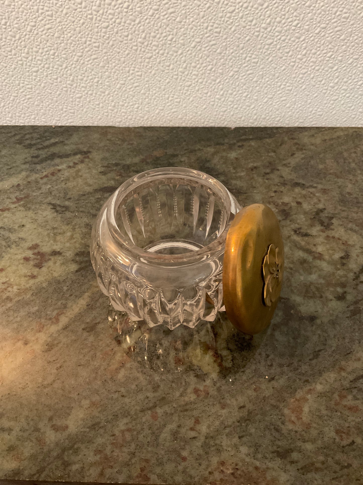 1940 Cut Glass & Brass Powder Container