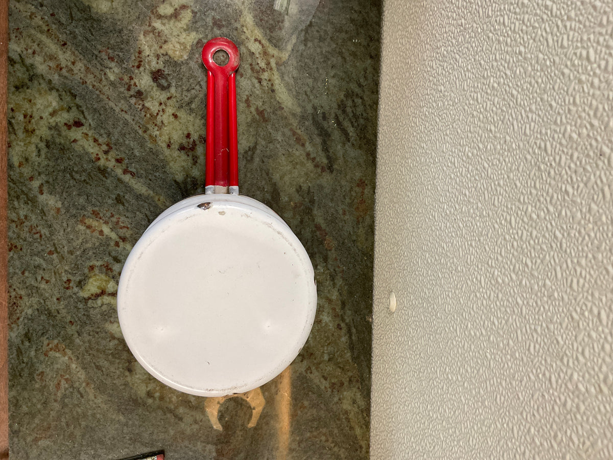 Vintage Red & White Enamel Sauce Pot