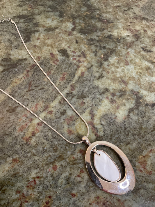 Small Silver Chain Necklace W/ Silver & White Pendant
