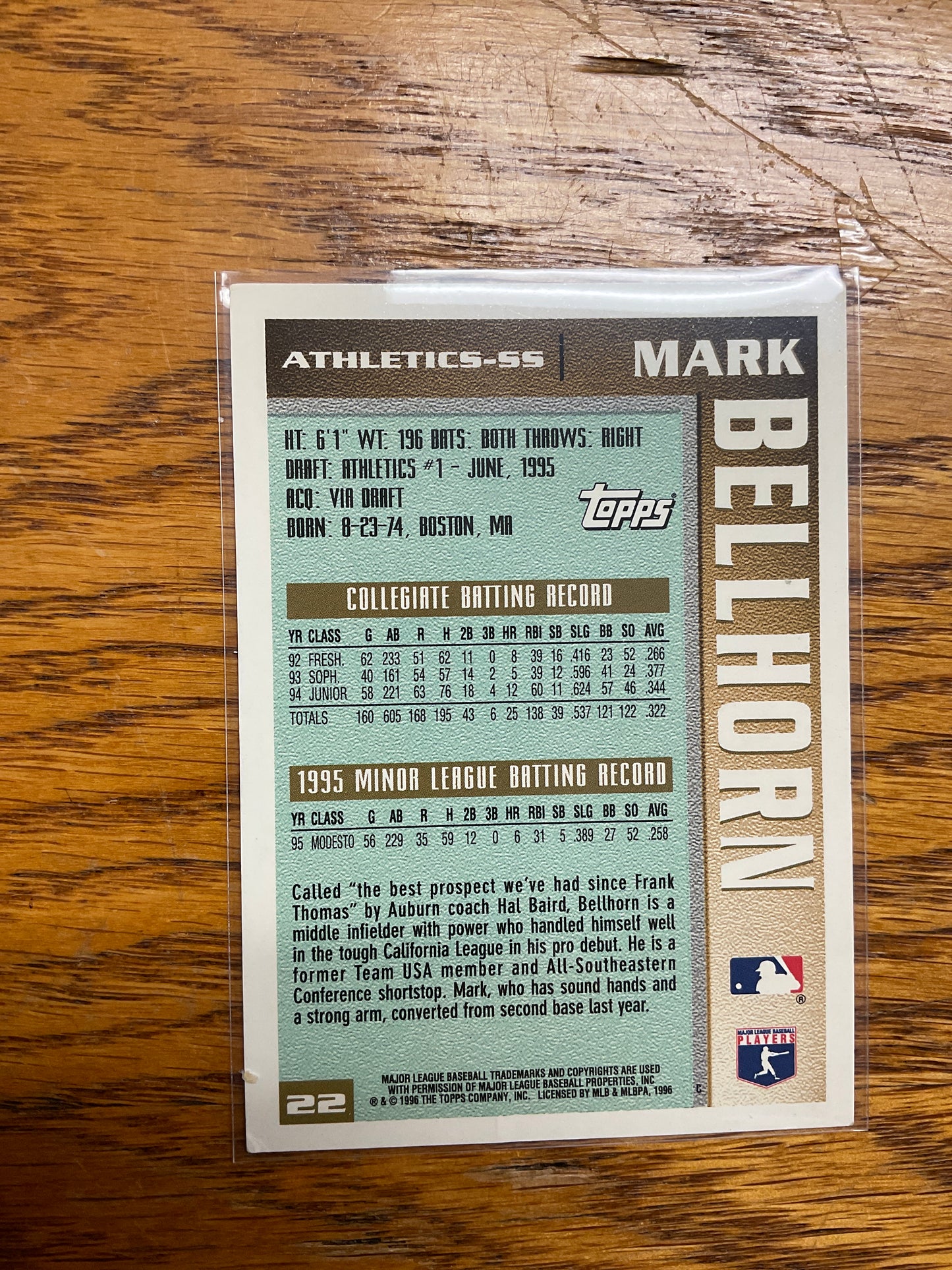 Baseball Card Mark Bellhorn