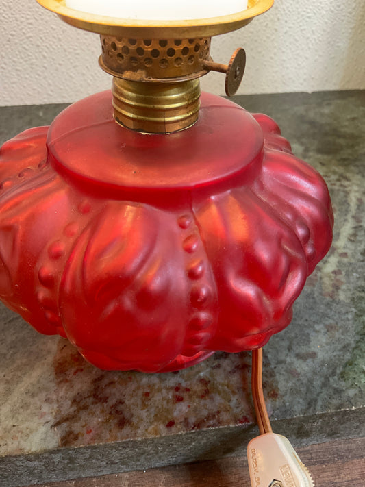 Antique Miniature Red Satin Lamp