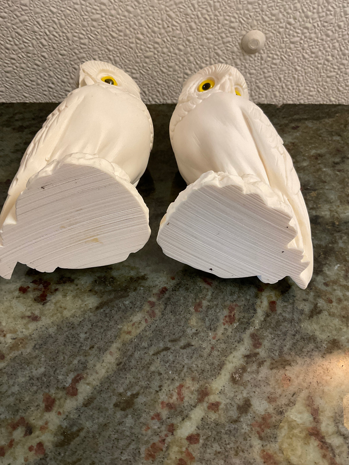 Set of 2 Carved Alabaster Owls