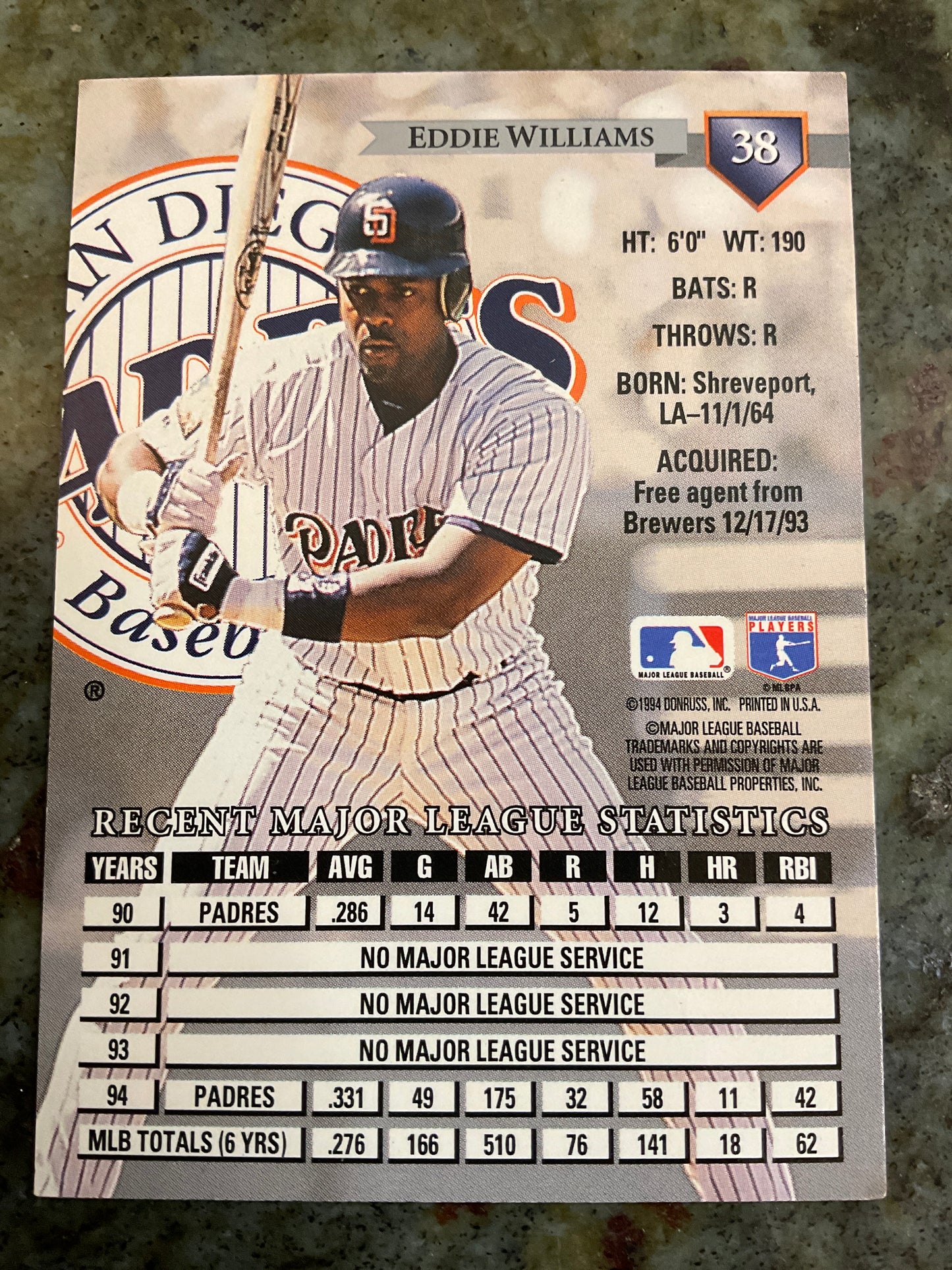 Eddie Williams 1994 Dunross Baseball Card