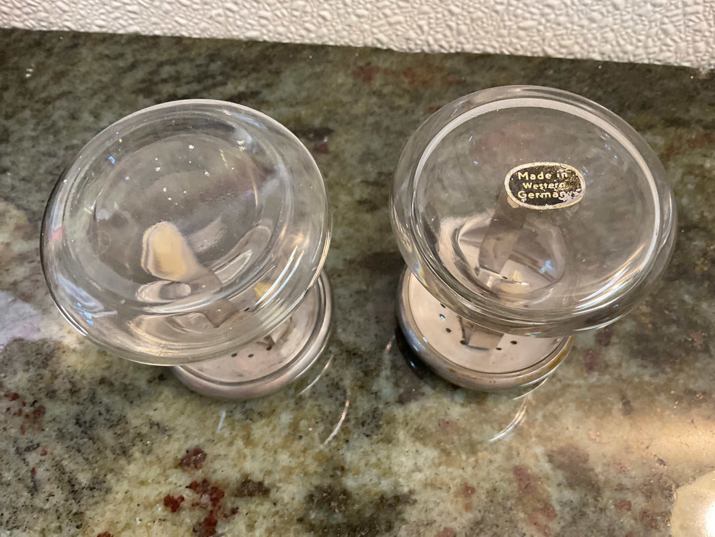 Wilhelm Wagenfeld 2.5” Glass/Chrome Shakers 1950’s.