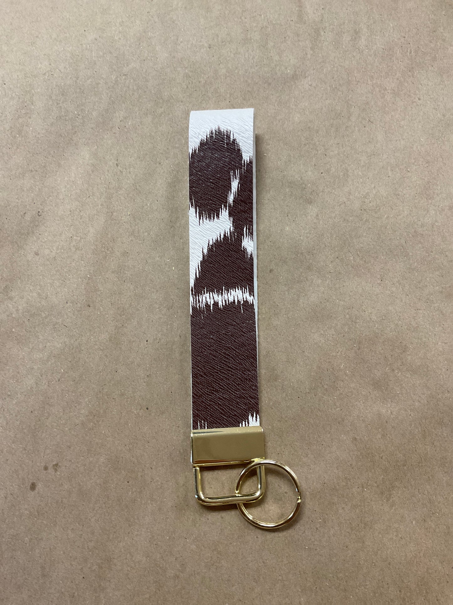 Faux Leather Brown Cowhide Wrist Keychain