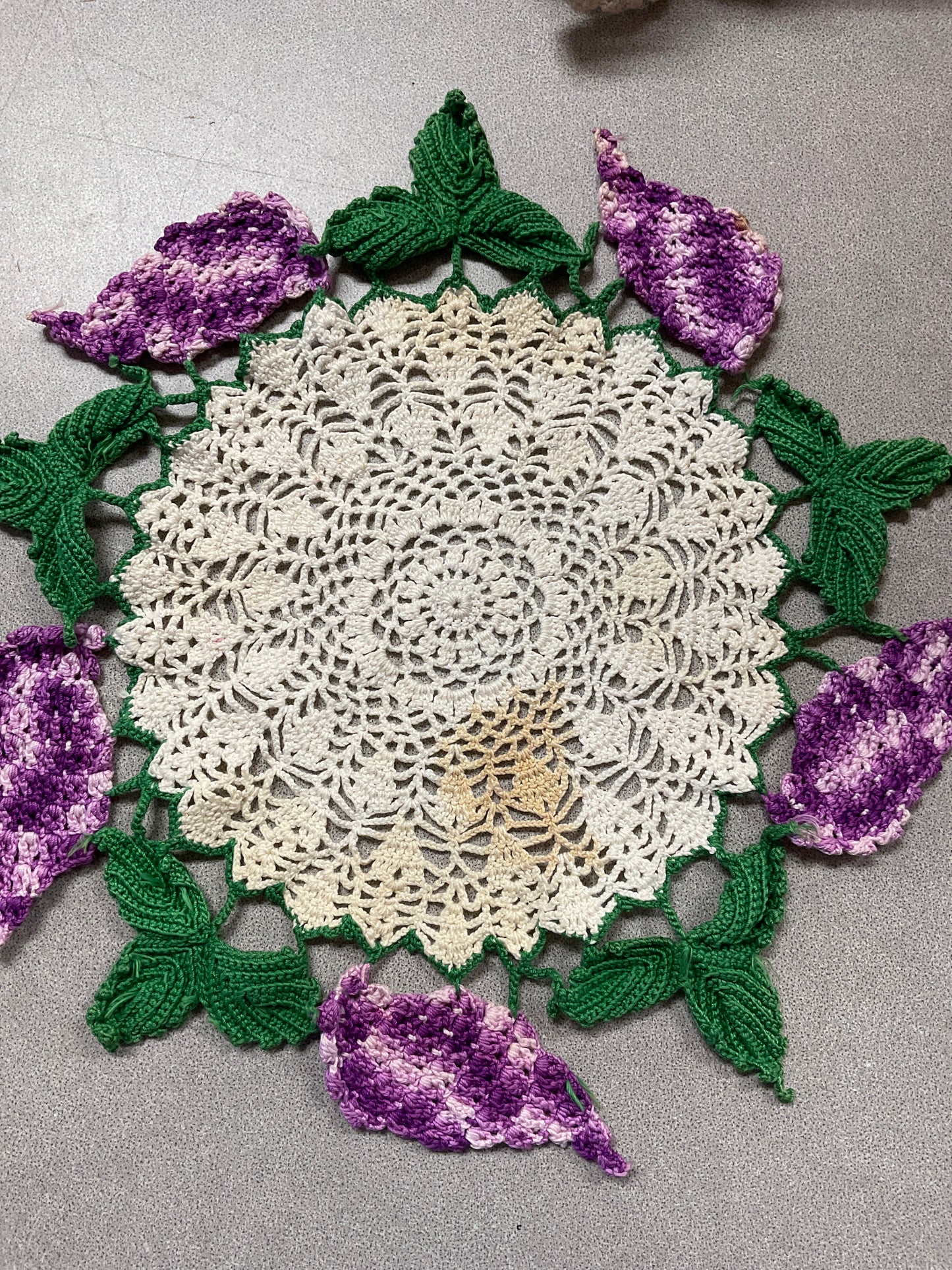 Vintage Doily trimmed in Green and Purple