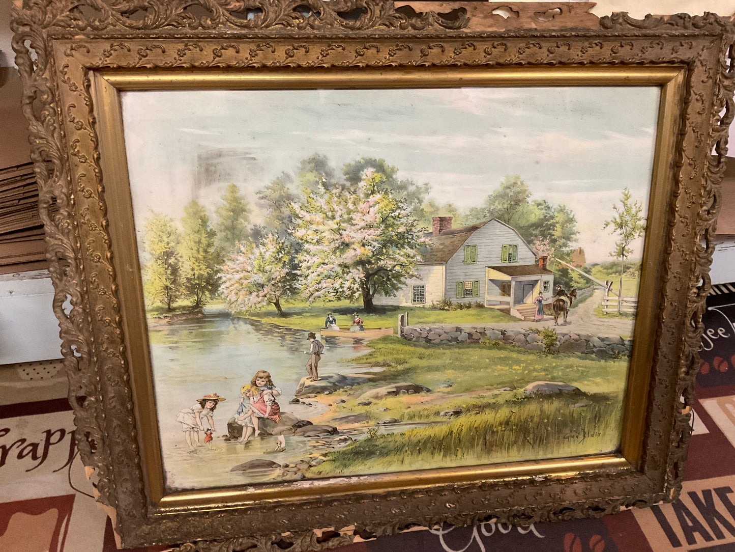 House by Pond with Children