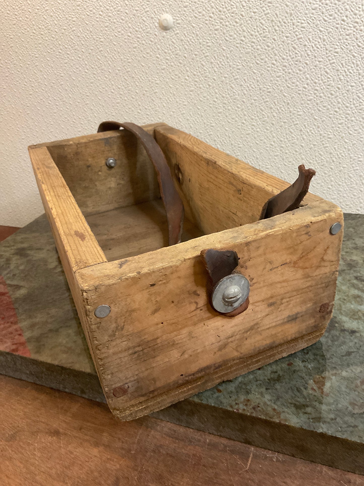 Rustic Wood Box W/Leather Strap