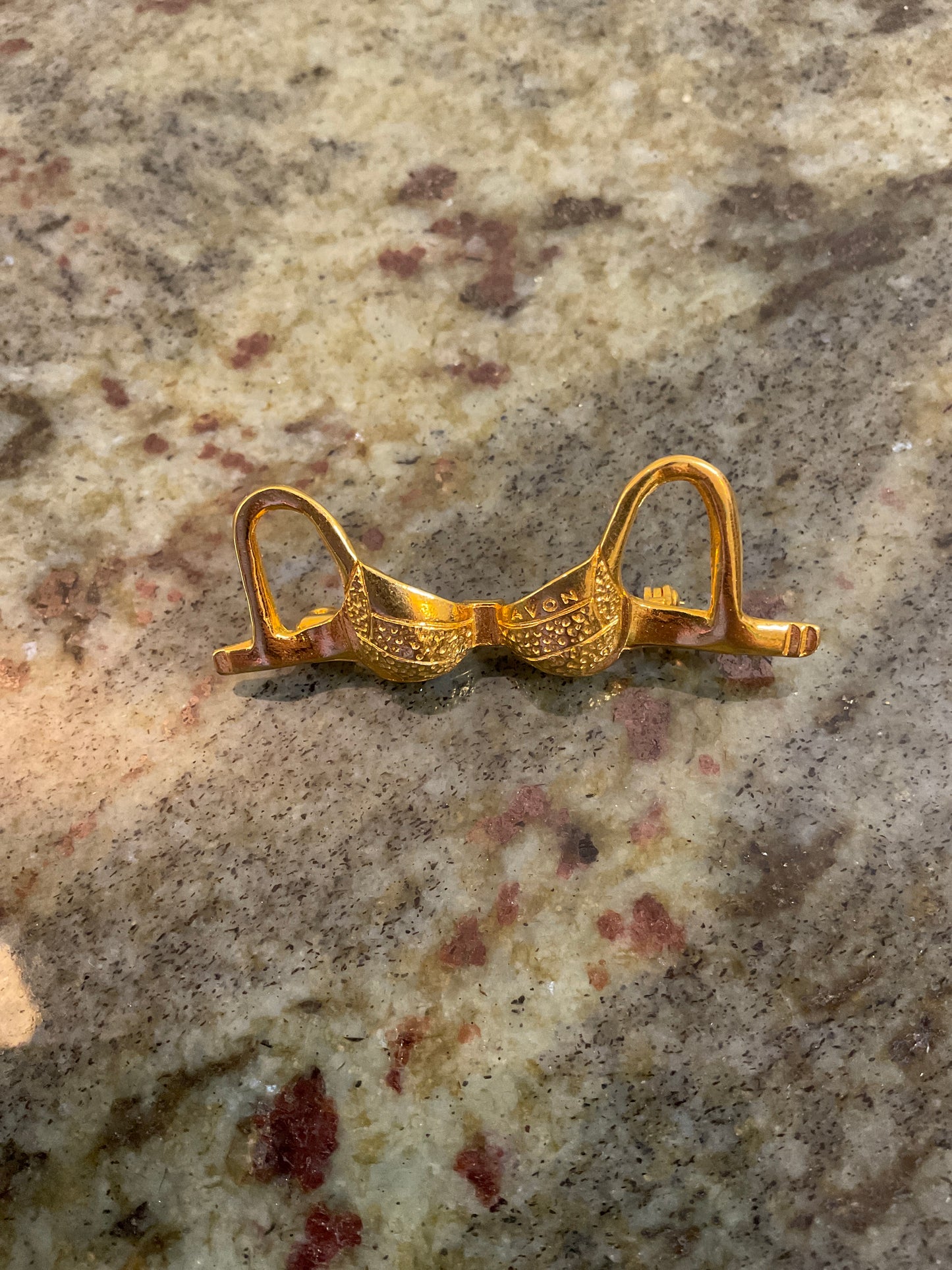 Avon Goldtone Bra-Shaped Novelty Brooch