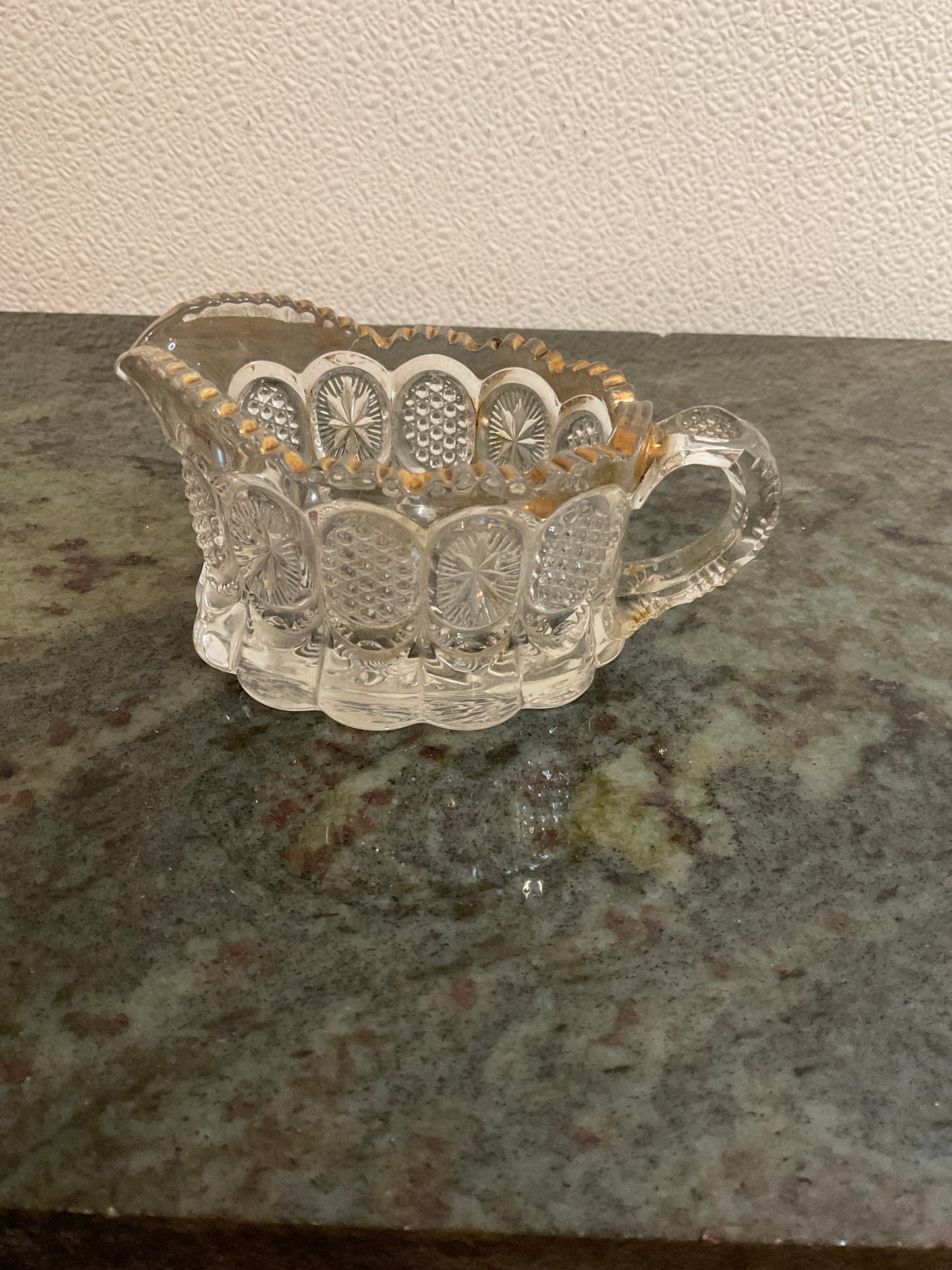 Vintage Cut Glass Creamer with Gold Trim