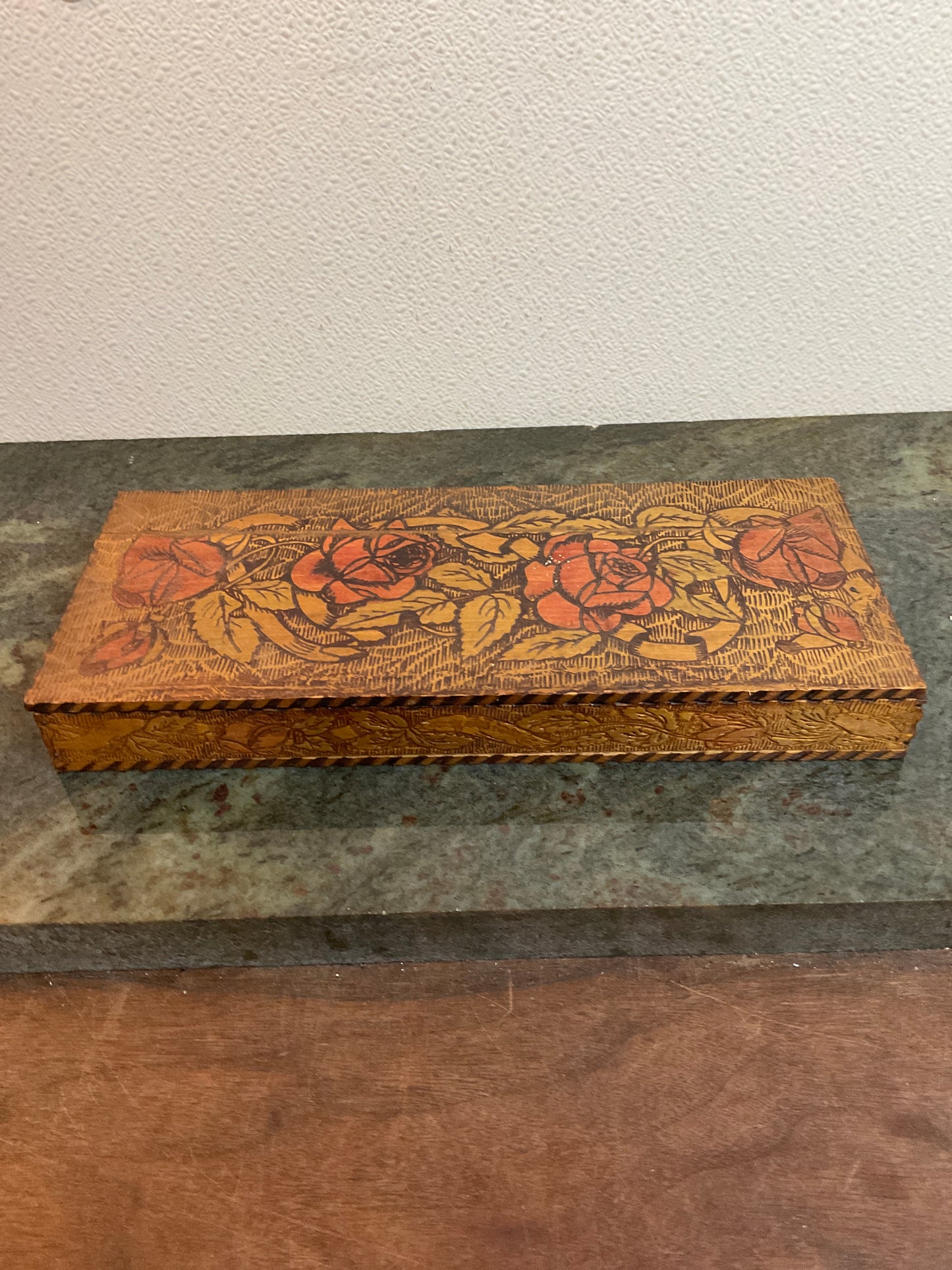 Vintage Pyrography Wooden Box