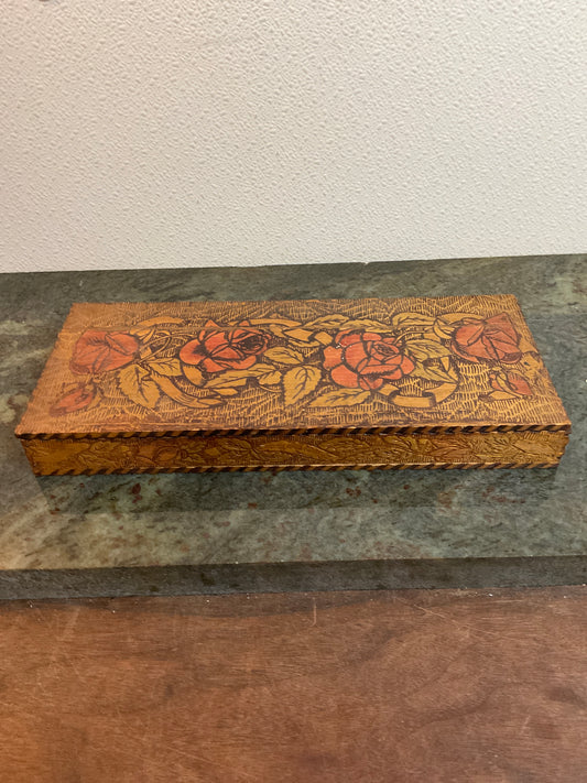 Vintage Pyrography Wooden Box