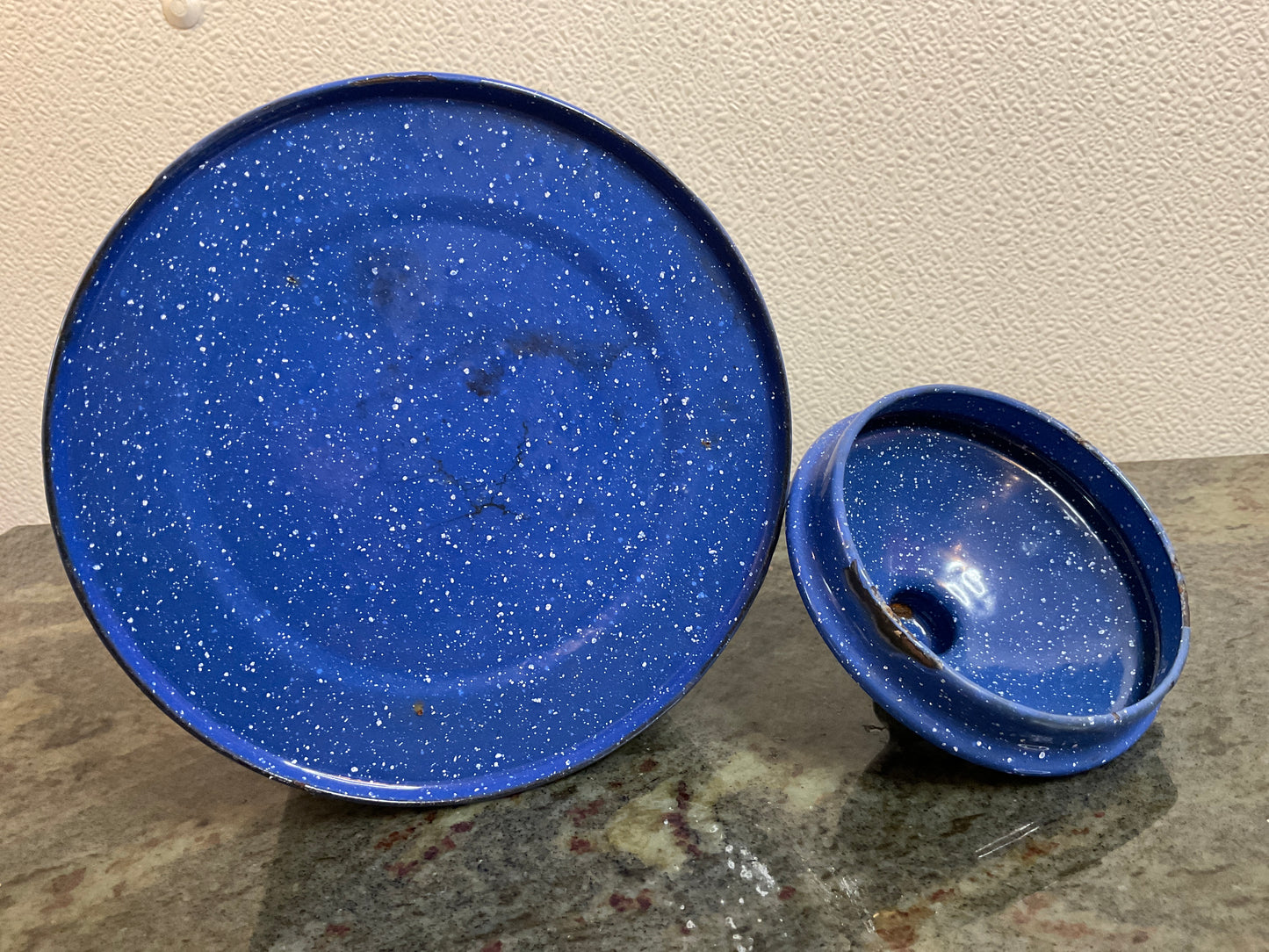 Large Blue Speckled Enamel Coffee Pota