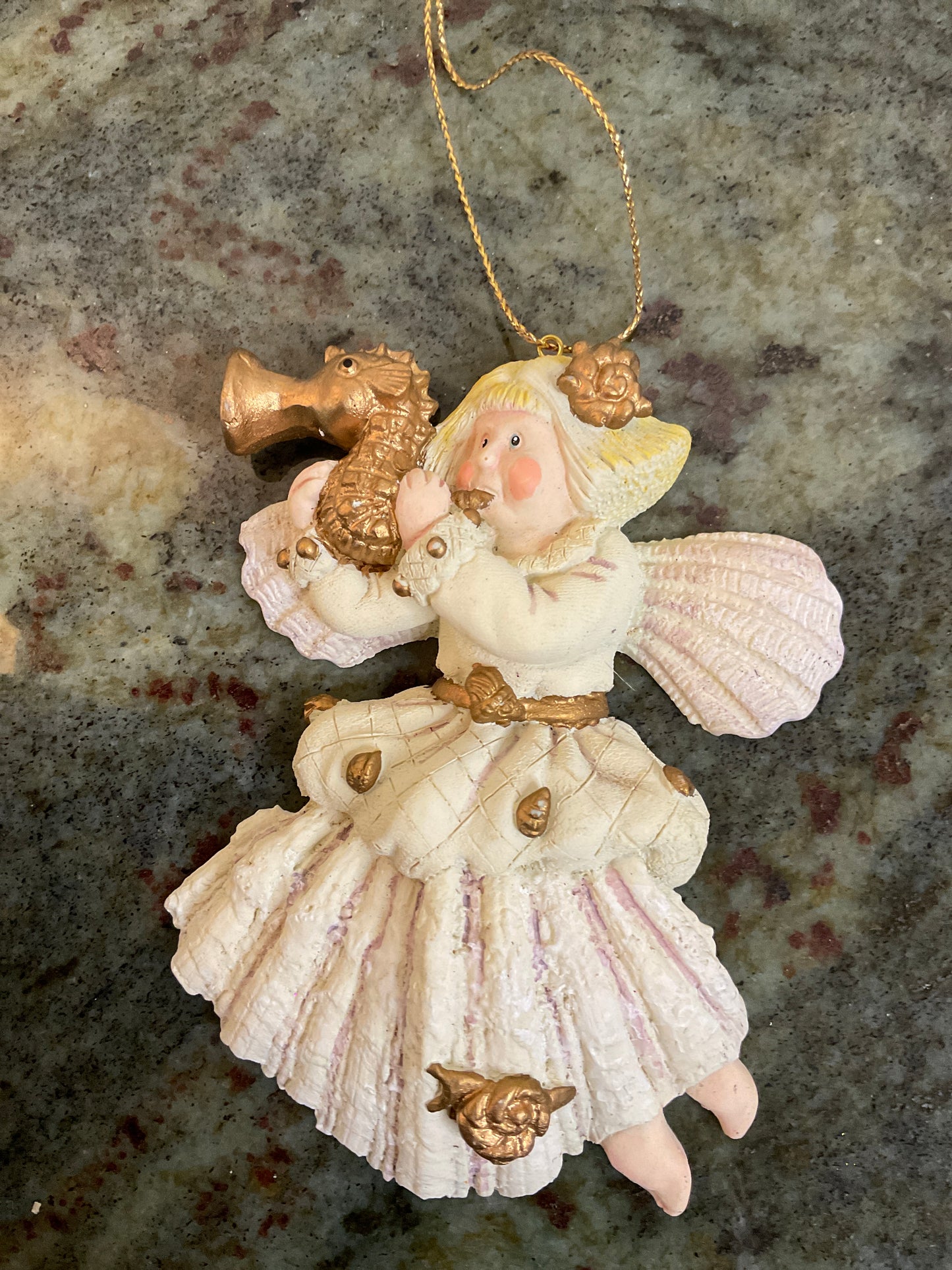Vintage Angel playing Seahorse Saxophone Ornament