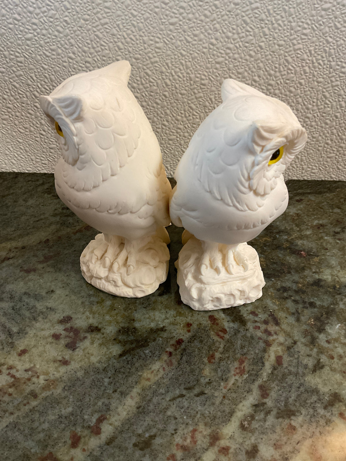 Set of 2 Carved Alabaster Owls