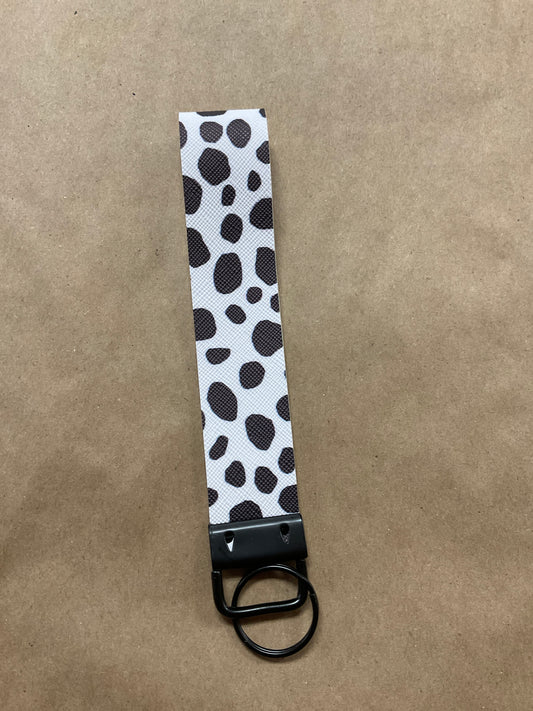 Faux Leather Cow Print Wrist Keychain