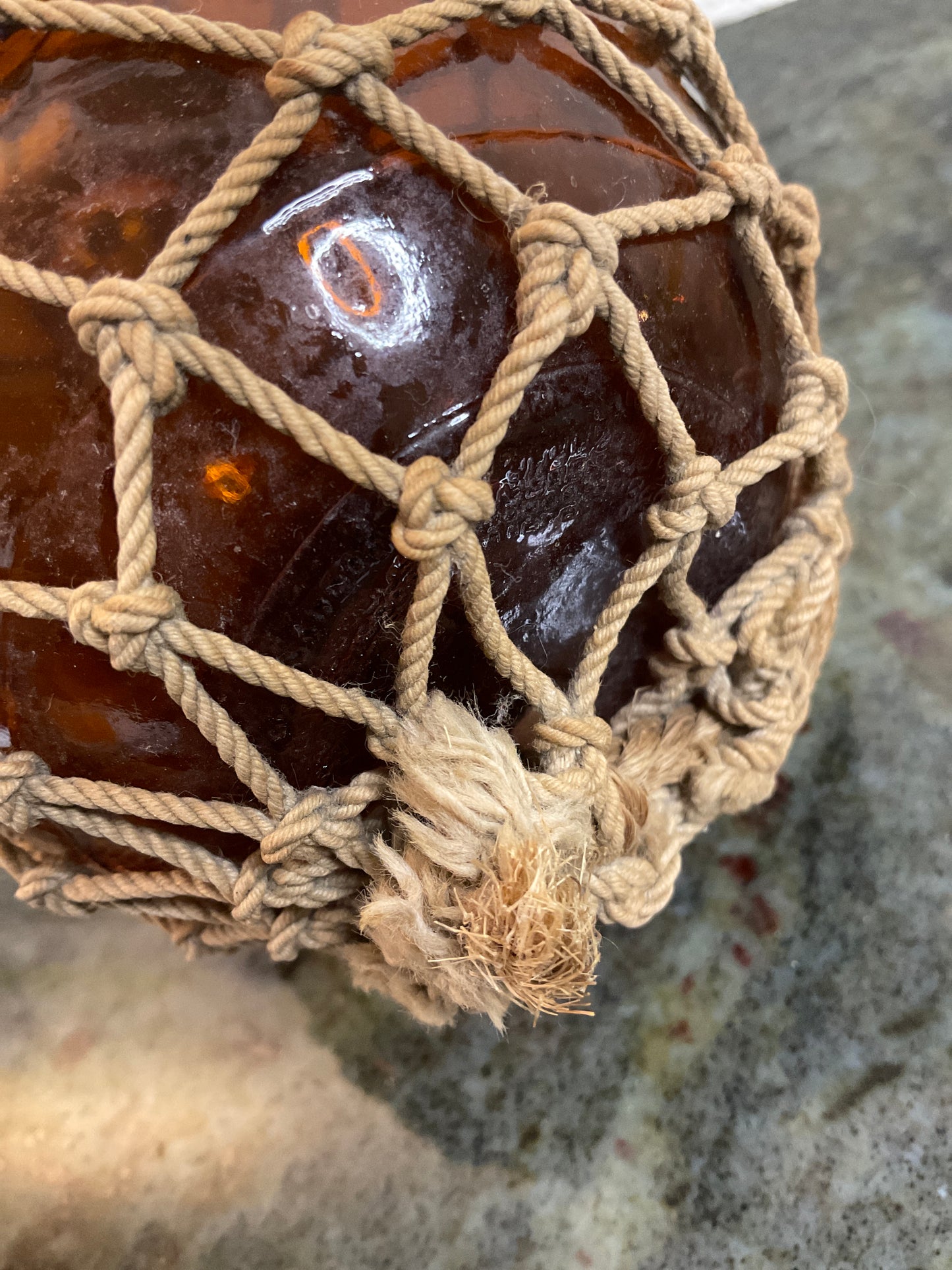 Vtg Amber Glass Fishing Float with Net
