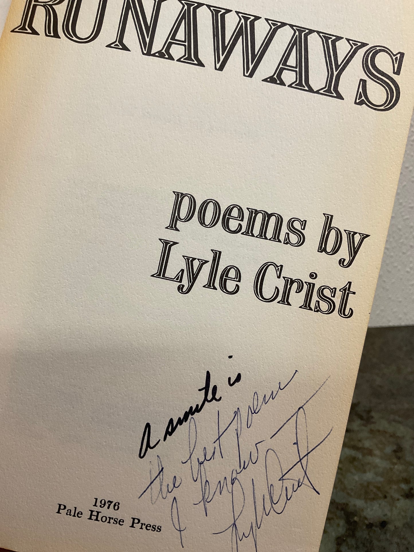 Book ‘Runaways’ poems 1976 signed