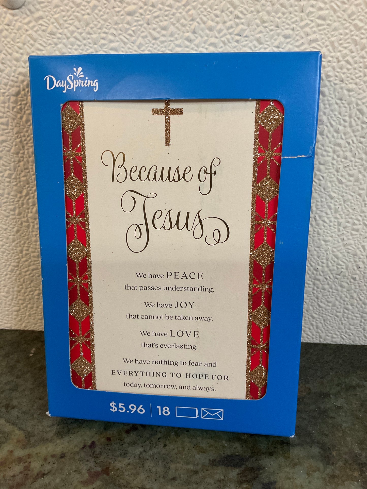 18 Christmas Cards/Envelopes Because of Jesus