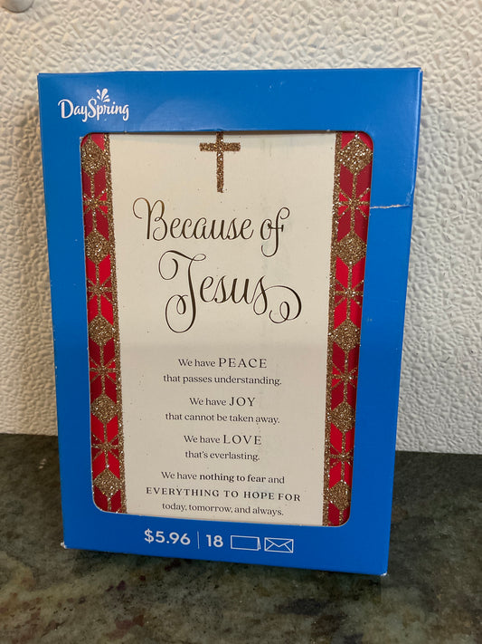18 Christmas Cards/Envelopes Because of Jesus
