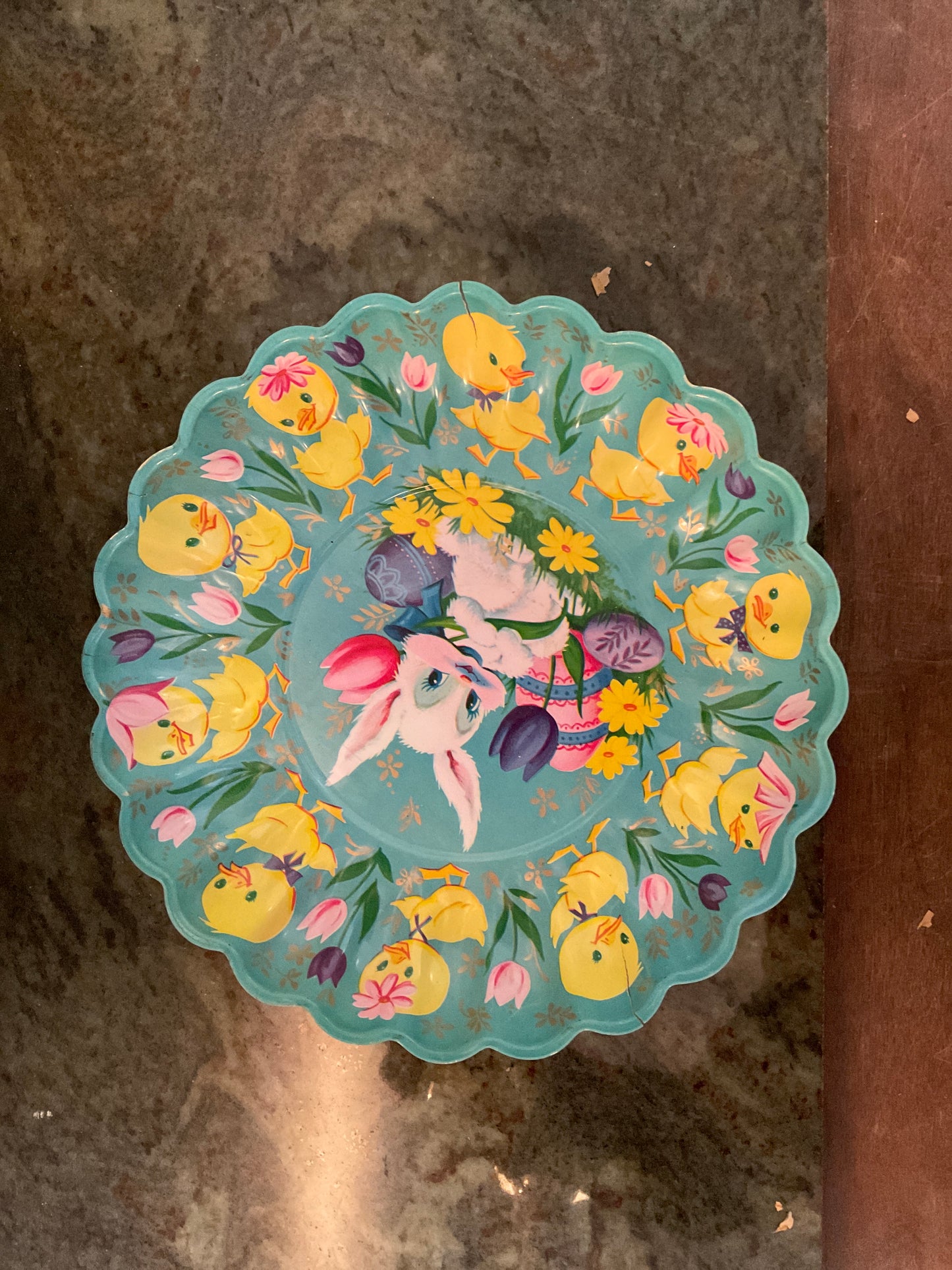 Vintage Mid-Century Easter Bunny & Chick Plastic Plate