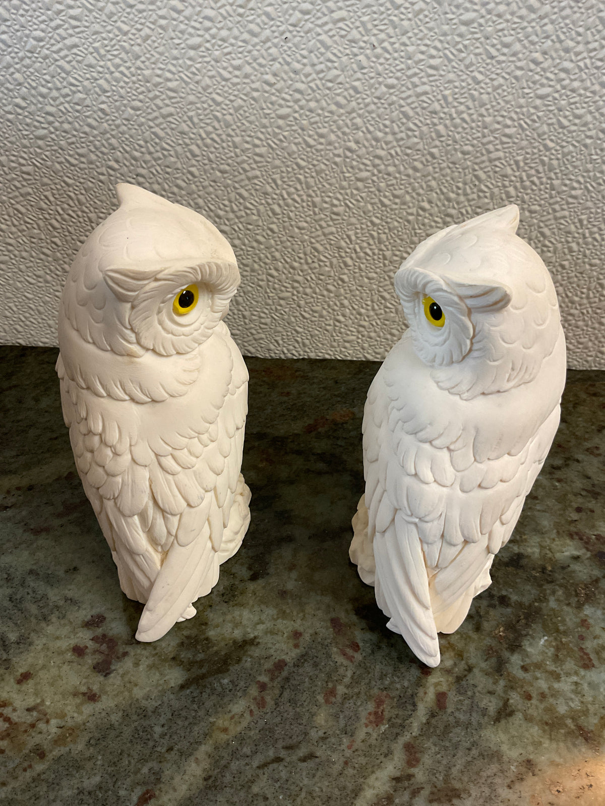 Set of 2 Carved Alabaster Owls