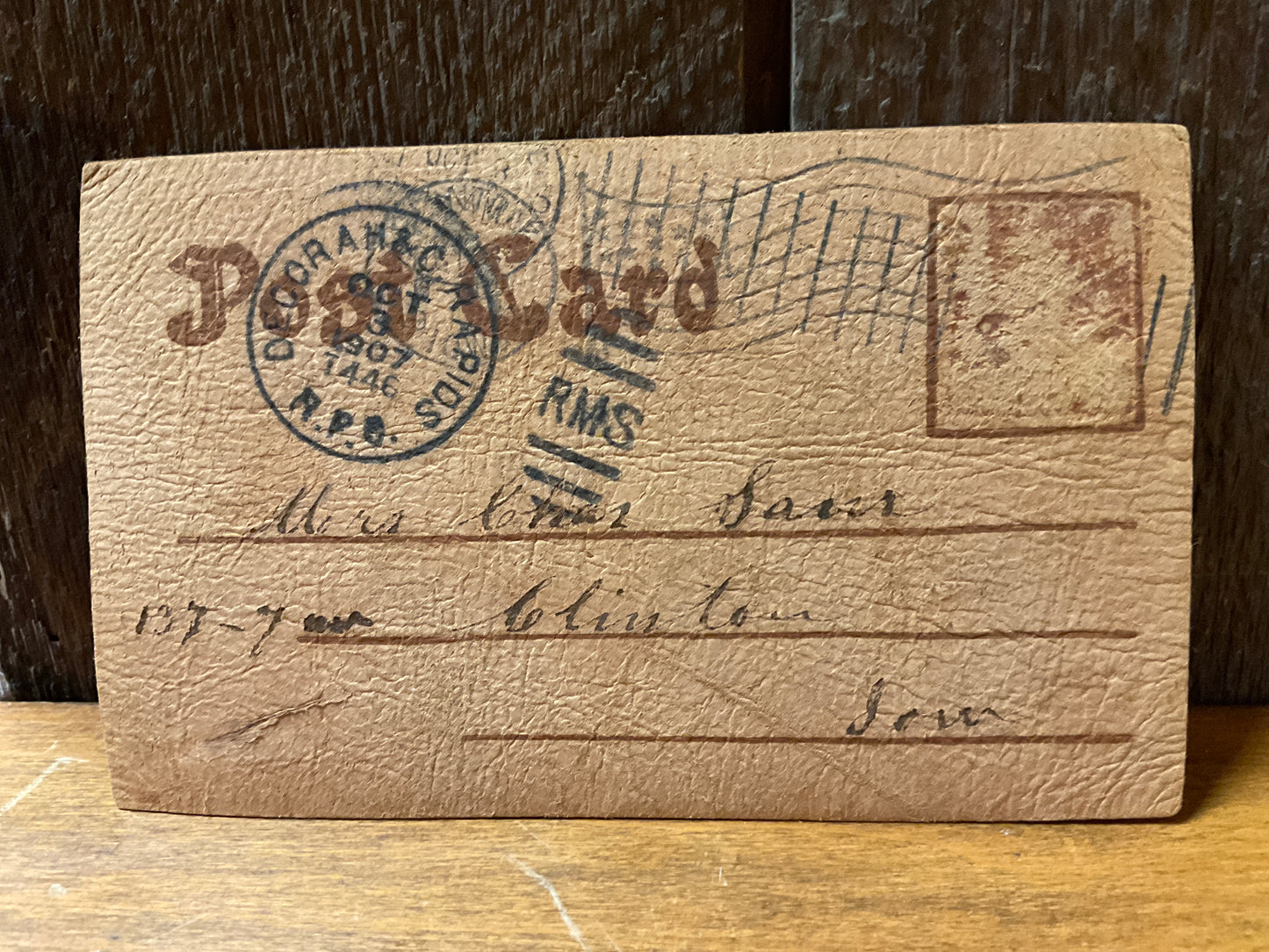 Vtg 1907 Leather Post Card