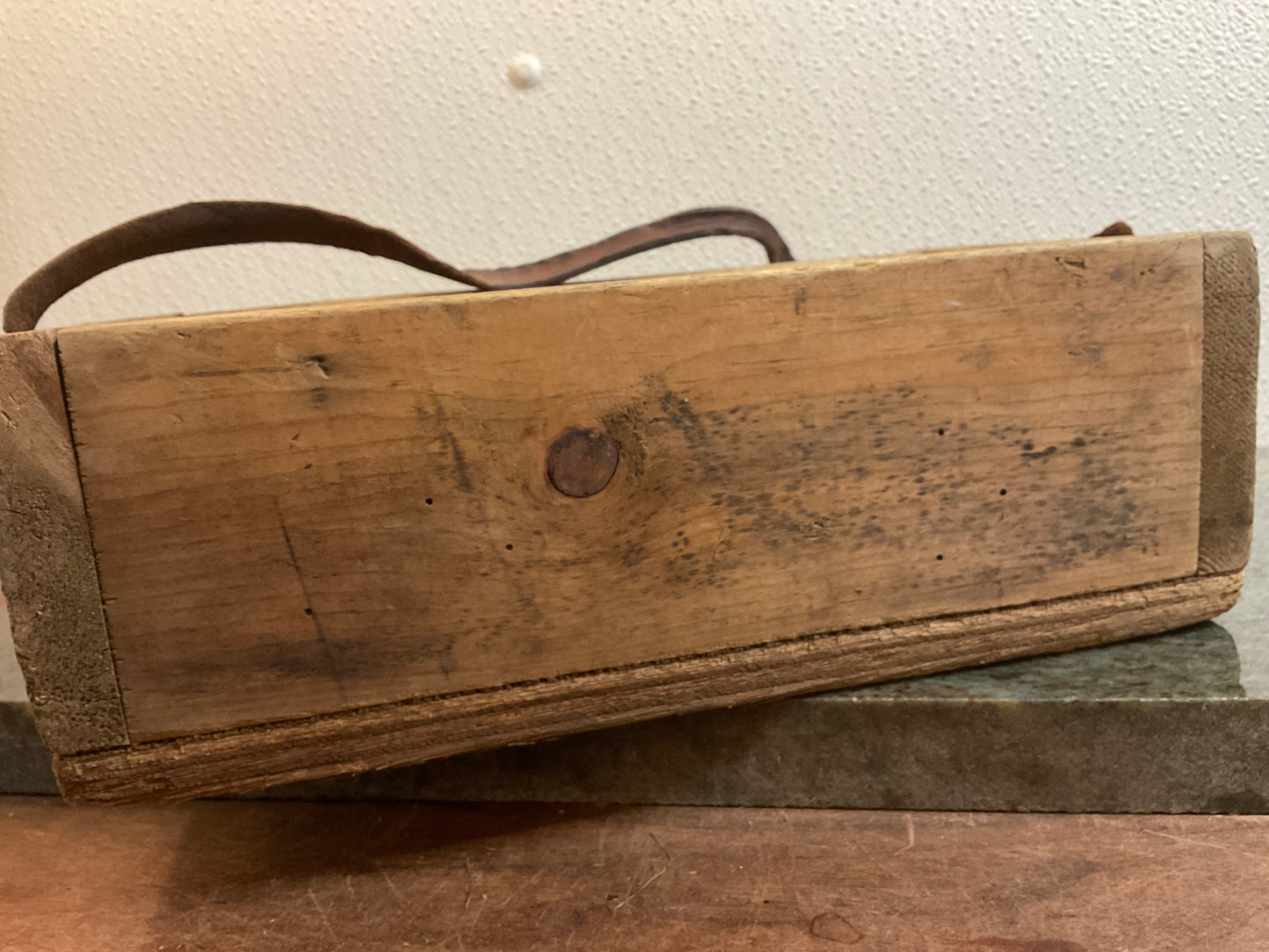 Rustic Wood Box W/Leather Strap