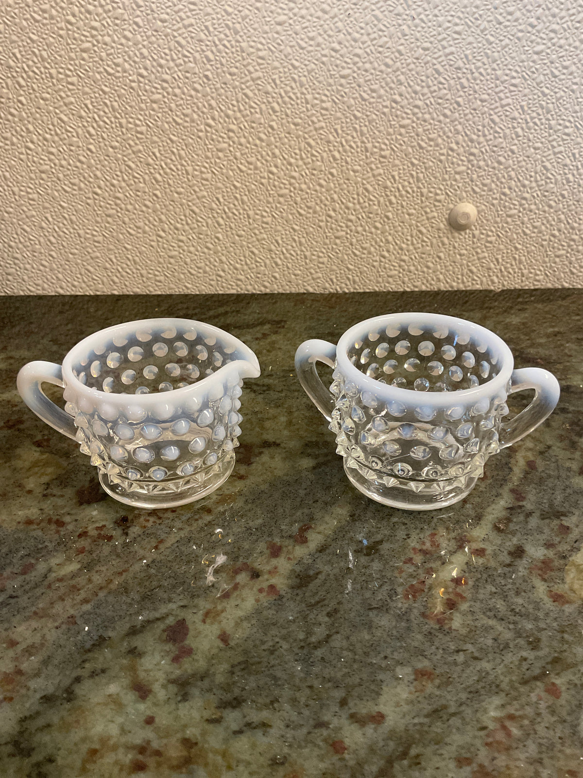 1943 Fenton Miniature Sugar And Creamer Hobnail Opalescent