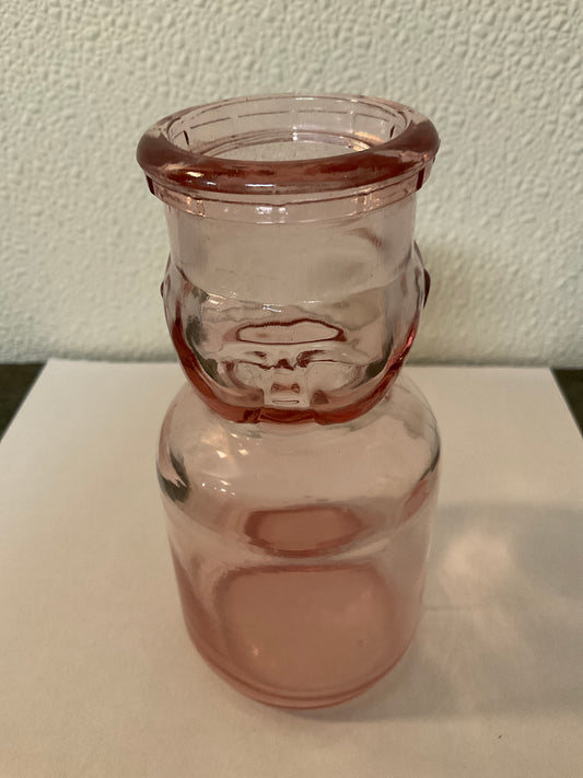 Vintage Pink Depression Glass Baby Face Milk Bottle