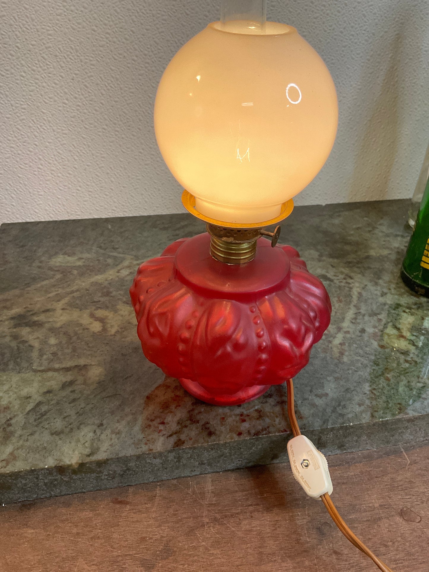 Antique Miniature Red Satin Lamp
