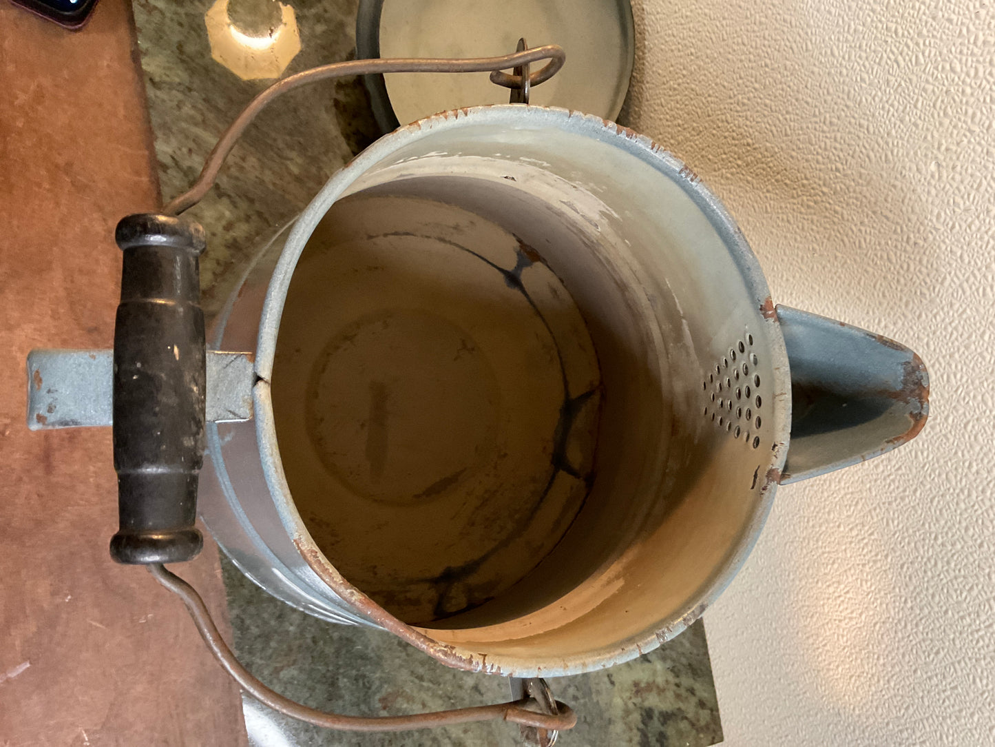 Vtg Gray Enamel Kettle Pot