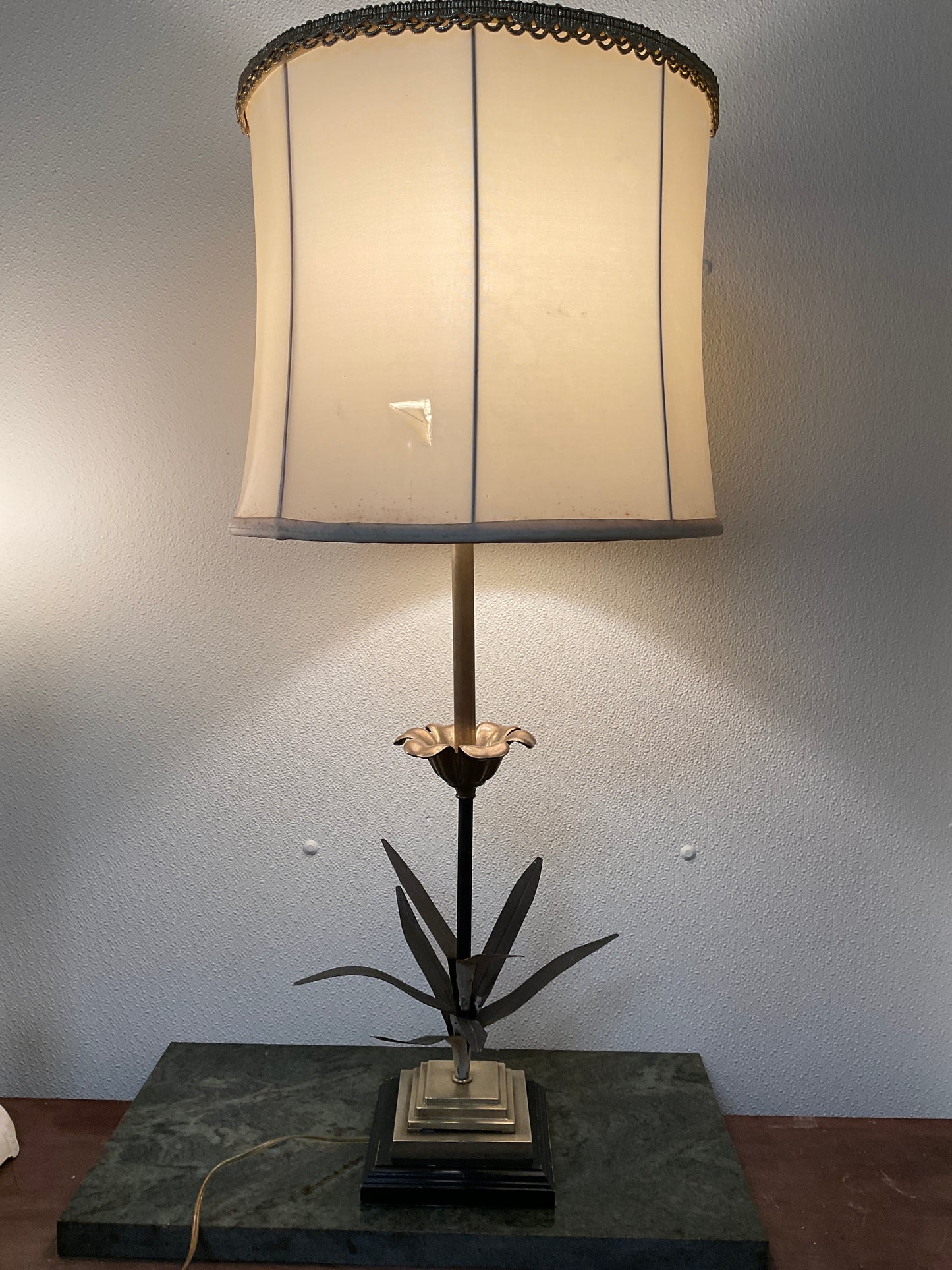 Vintage Brass and Wood Table Lamp