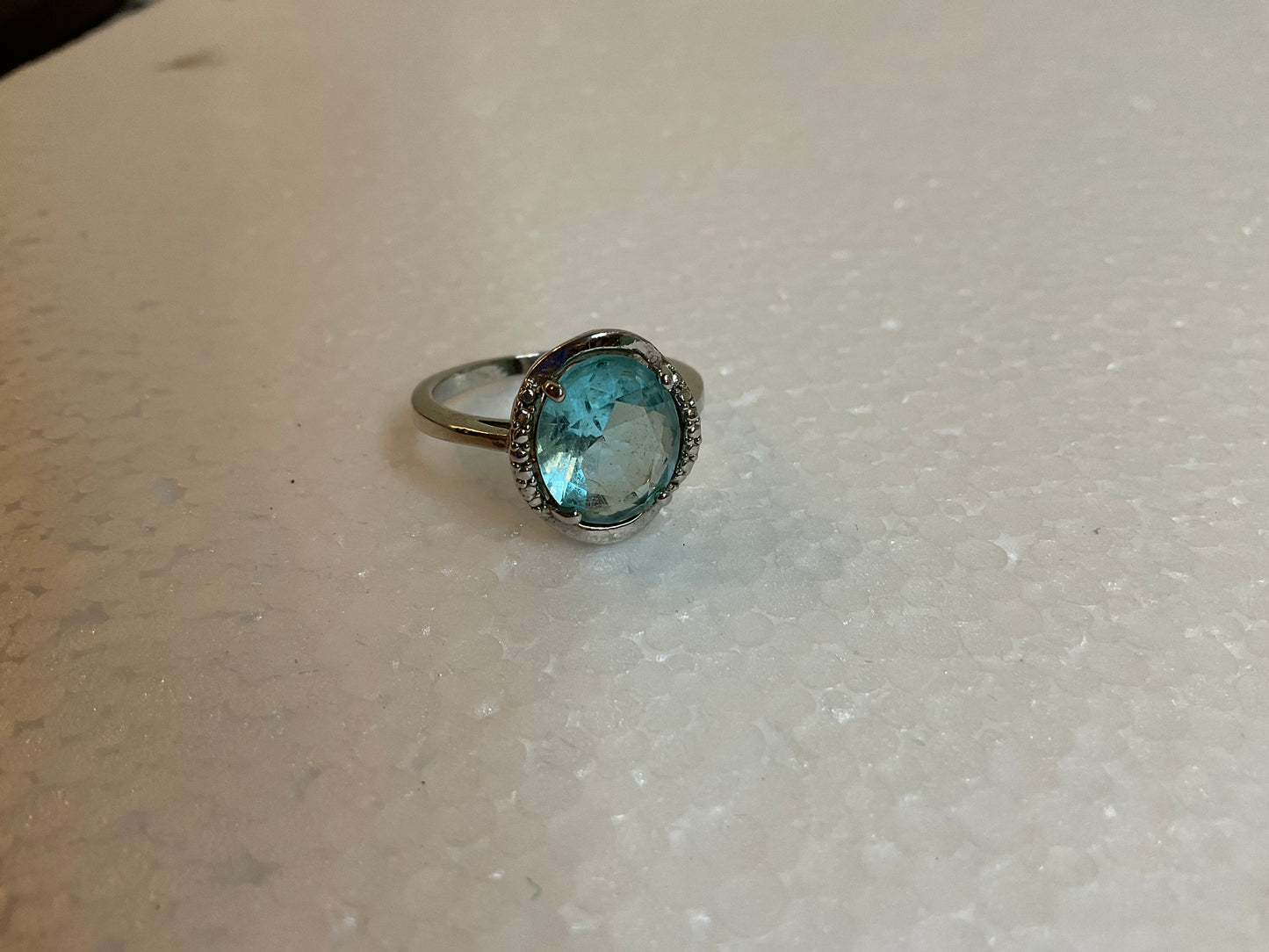 Silvertone Oval Blue Topaz Gemstone Ring