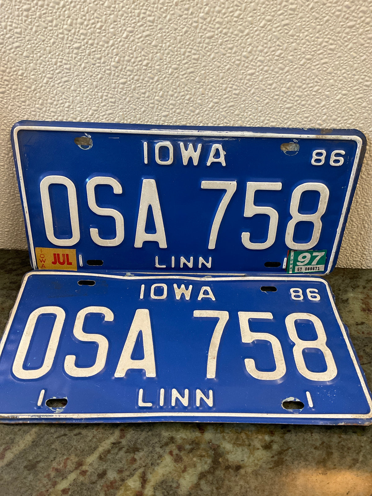 Vintage 1986 Linn License Plate Set