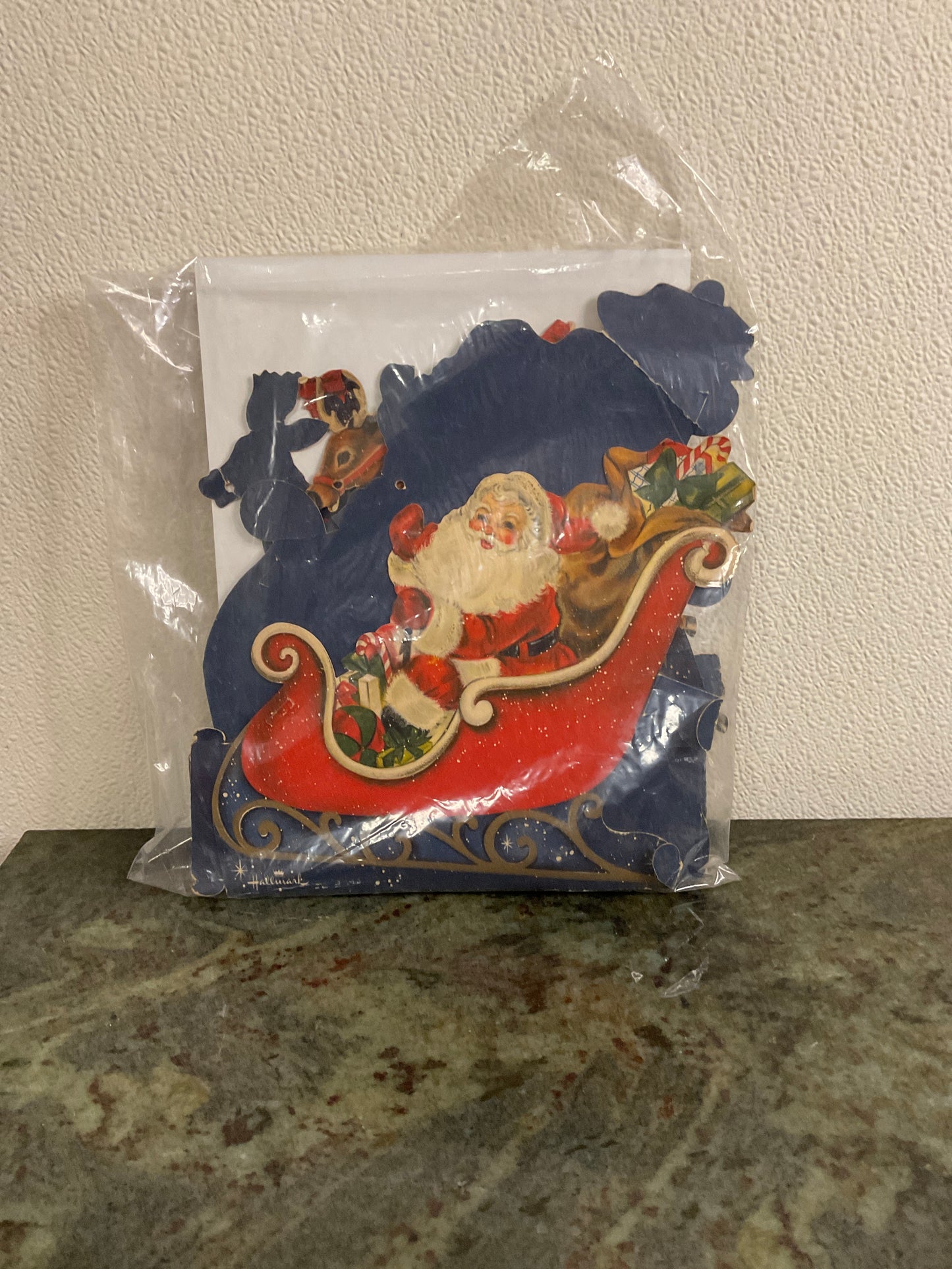 1940’s Vintage Paper Die-Cut Santa and Sleigh Stand-Up Shelf Display Hallmark