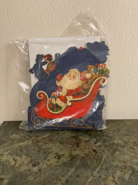 1940’s Vintage Paper Die-Cut Santa and Sleigh Stand-Up Shelf Display Hallmark