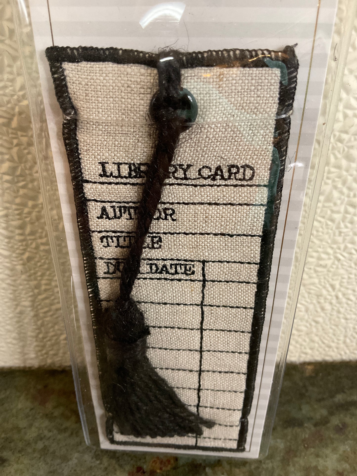 Linen Embroidery Library Card Bookmark