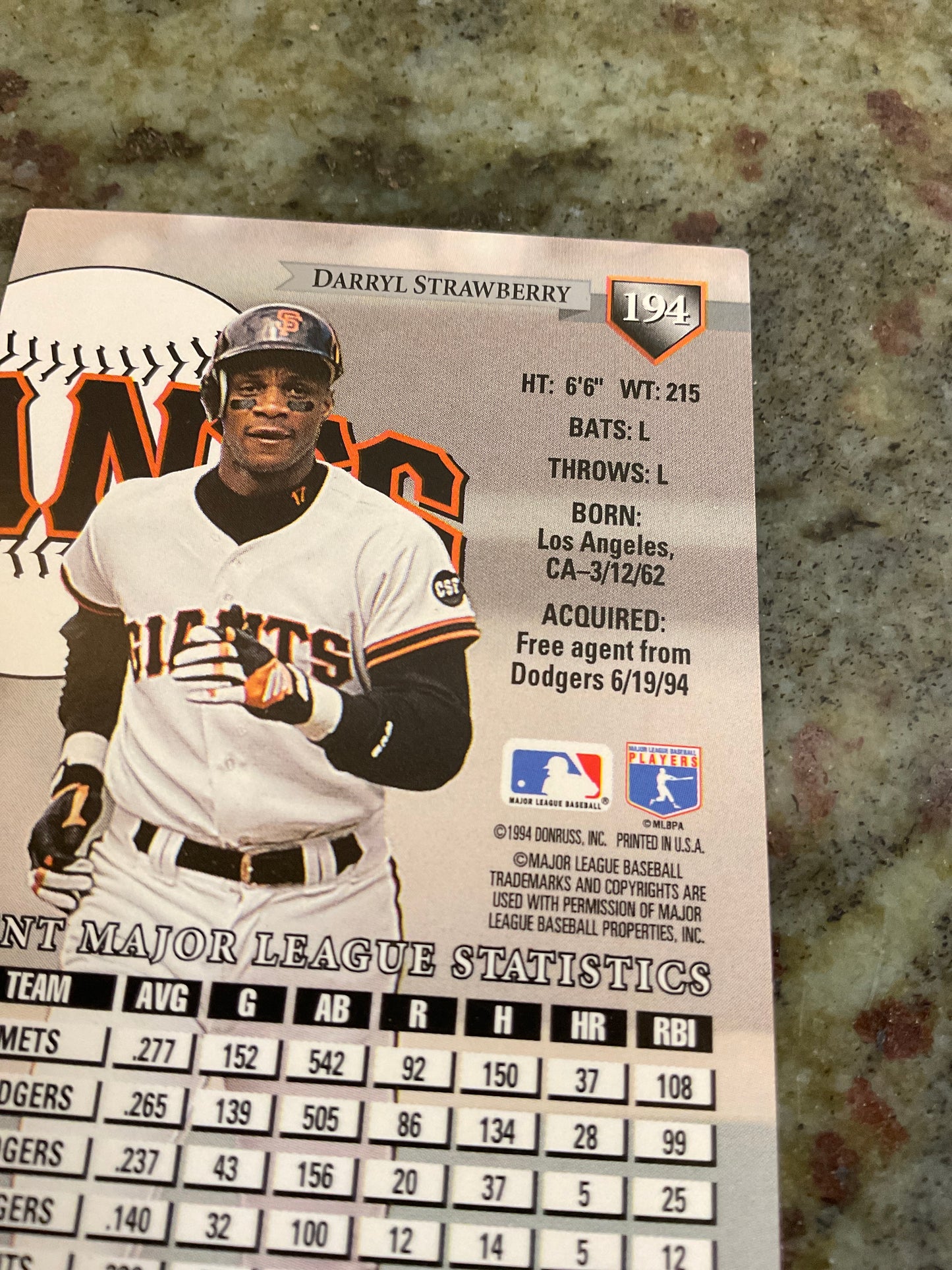 Darryl Strawberry 1994 Donruss Baseball Card