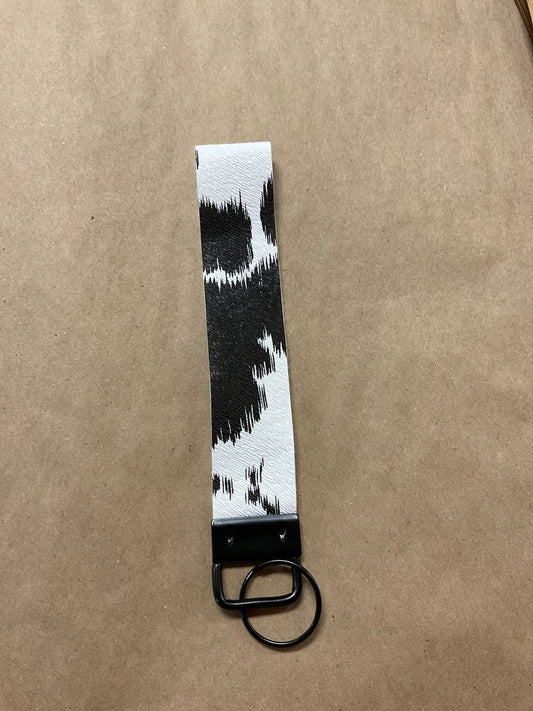 Faux Leather Black Cowhide Keychain