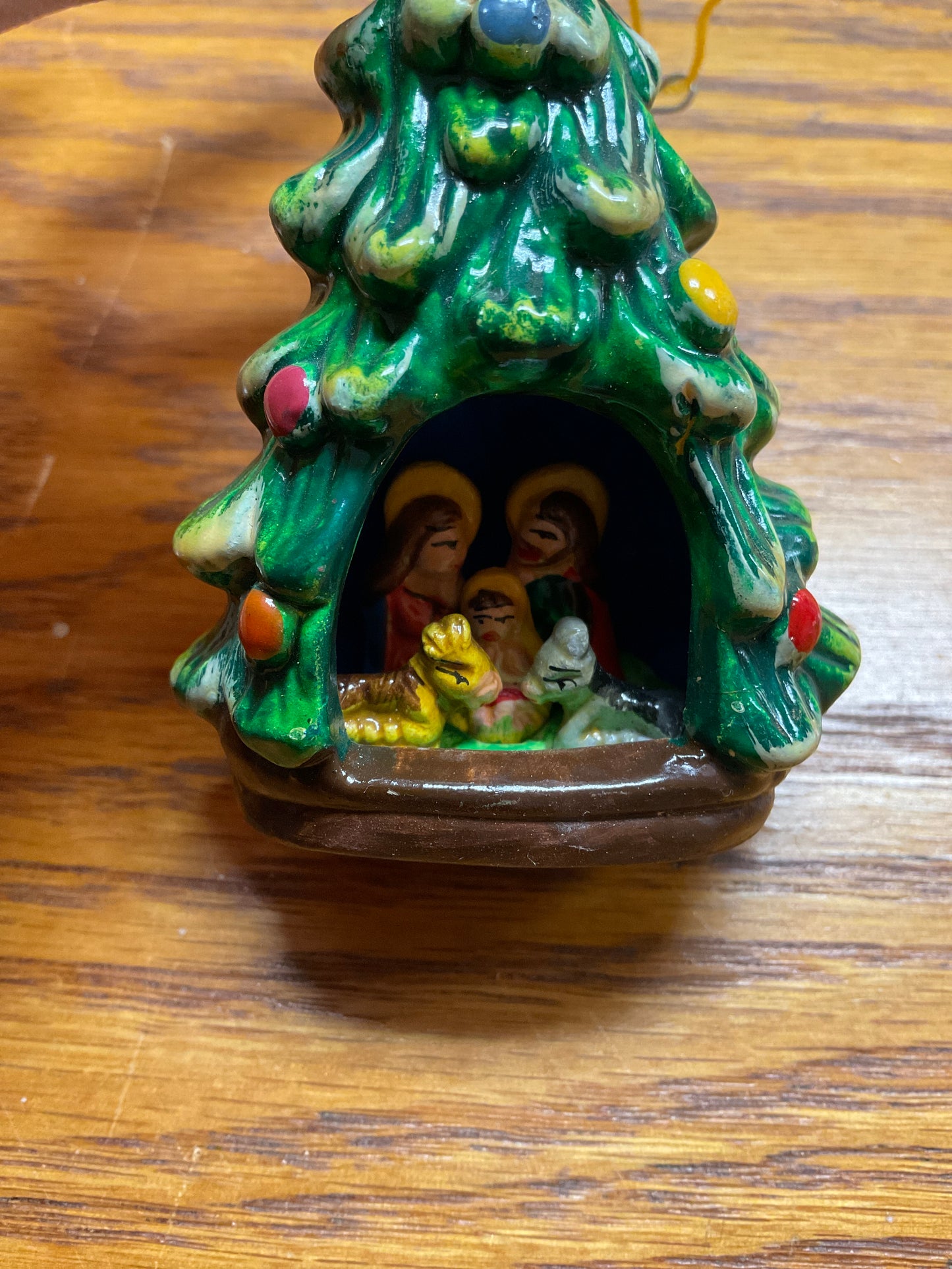 Ceramic Christmas Tree Ornament with Nativity Scene