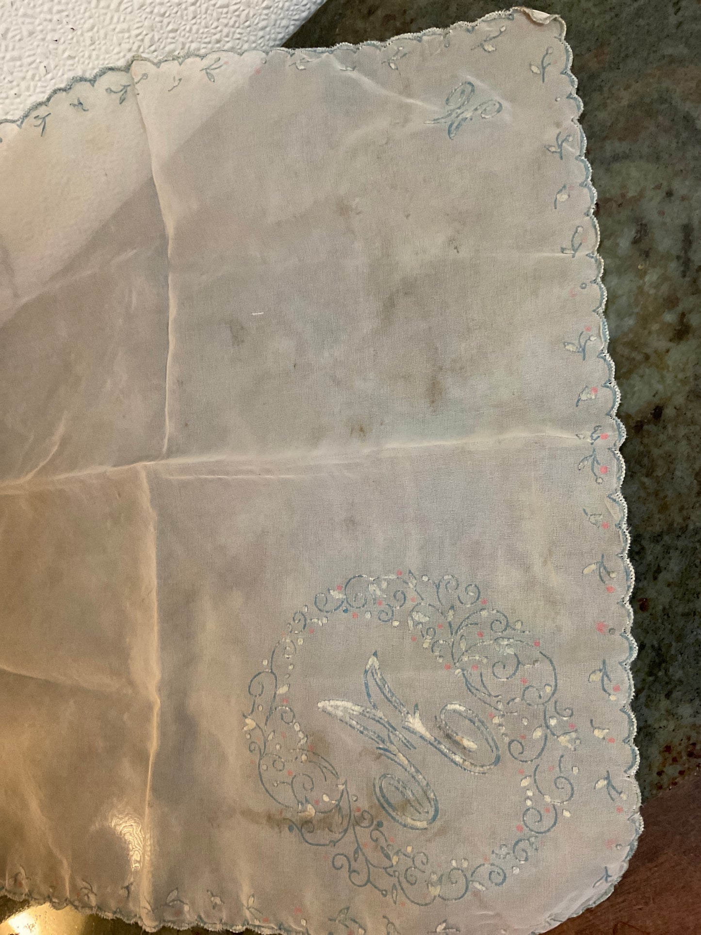 Vintage Embroidered Monogram Handkerchief