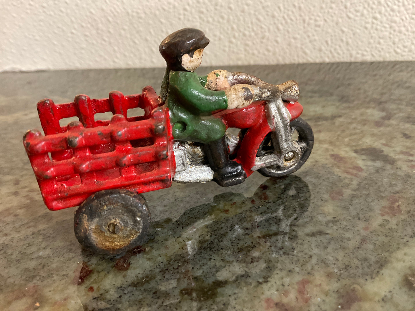 Vintage Cast Iron Toy Motorcycle Tricycle