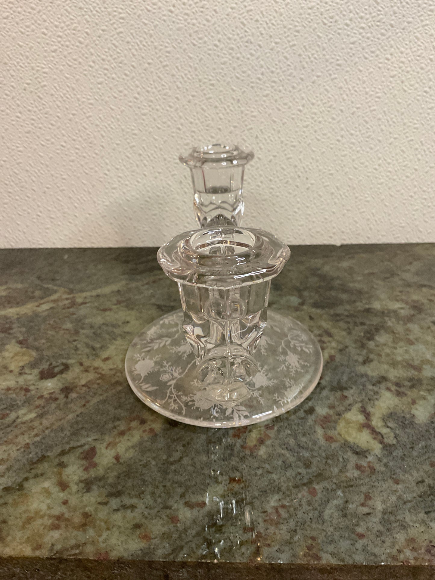 Vintage Fustoria Clear Glass Double Arm Candle Stick Holder