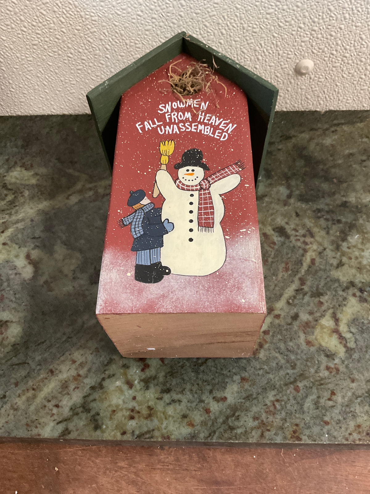 Hand Painted Snowman And Girl Birdhouse