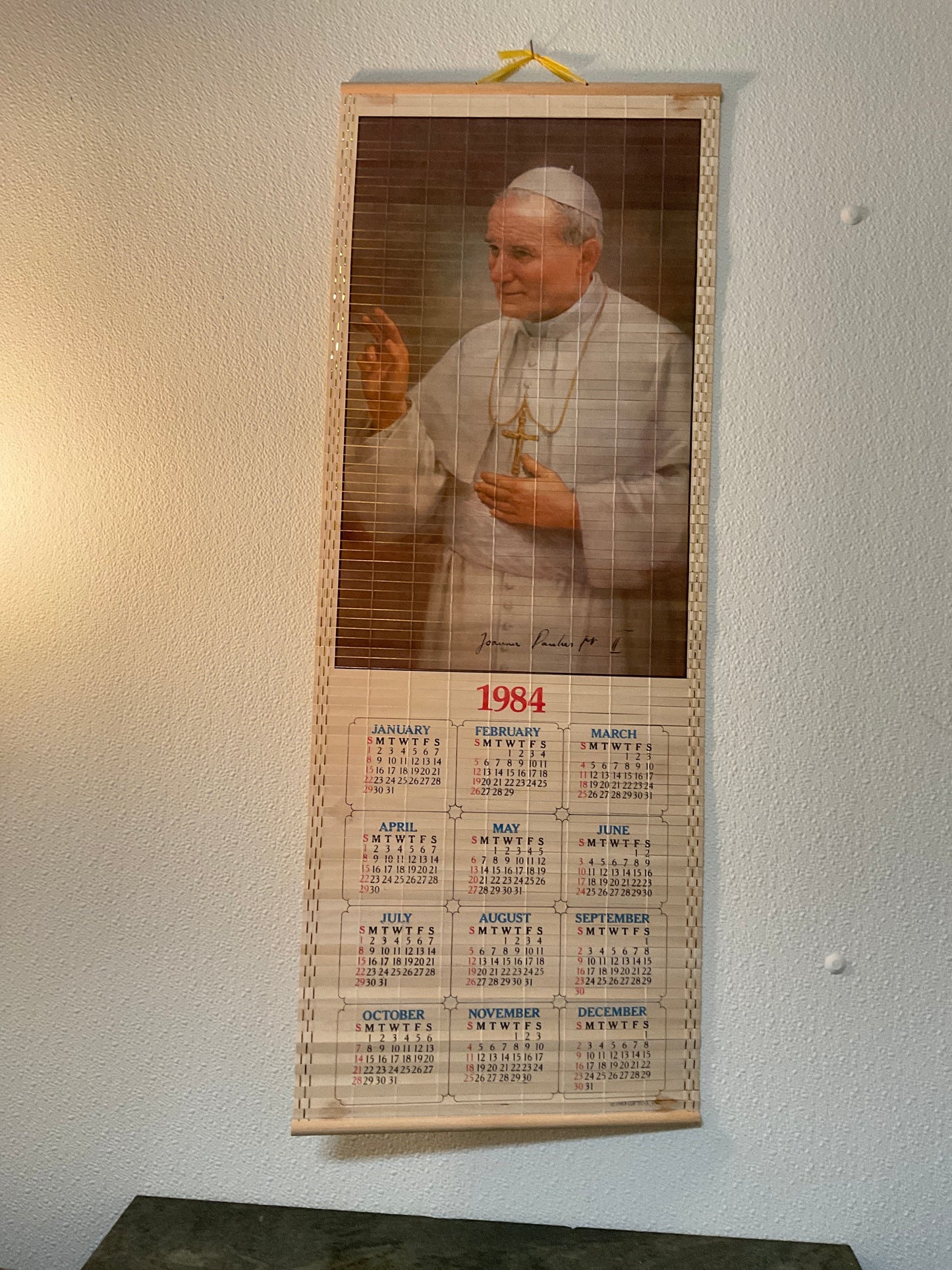 Vint1984 Pope John Paul ll Bamboo Wood Slat Calendar