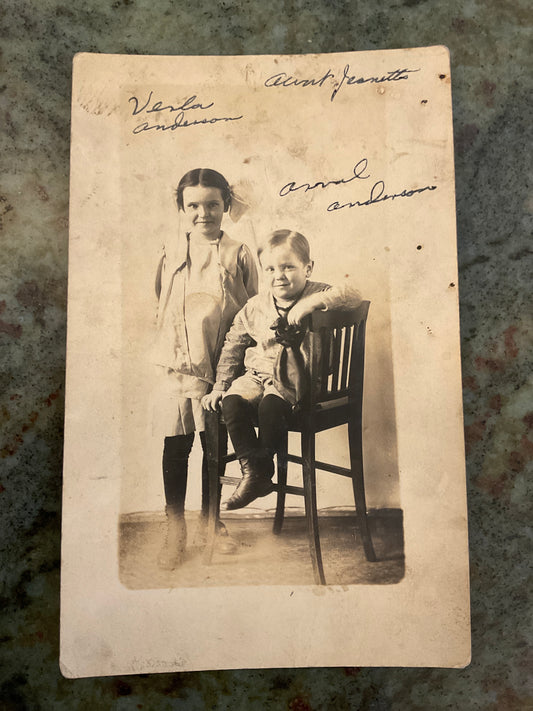 Antique Photo Postcard Of Two Children